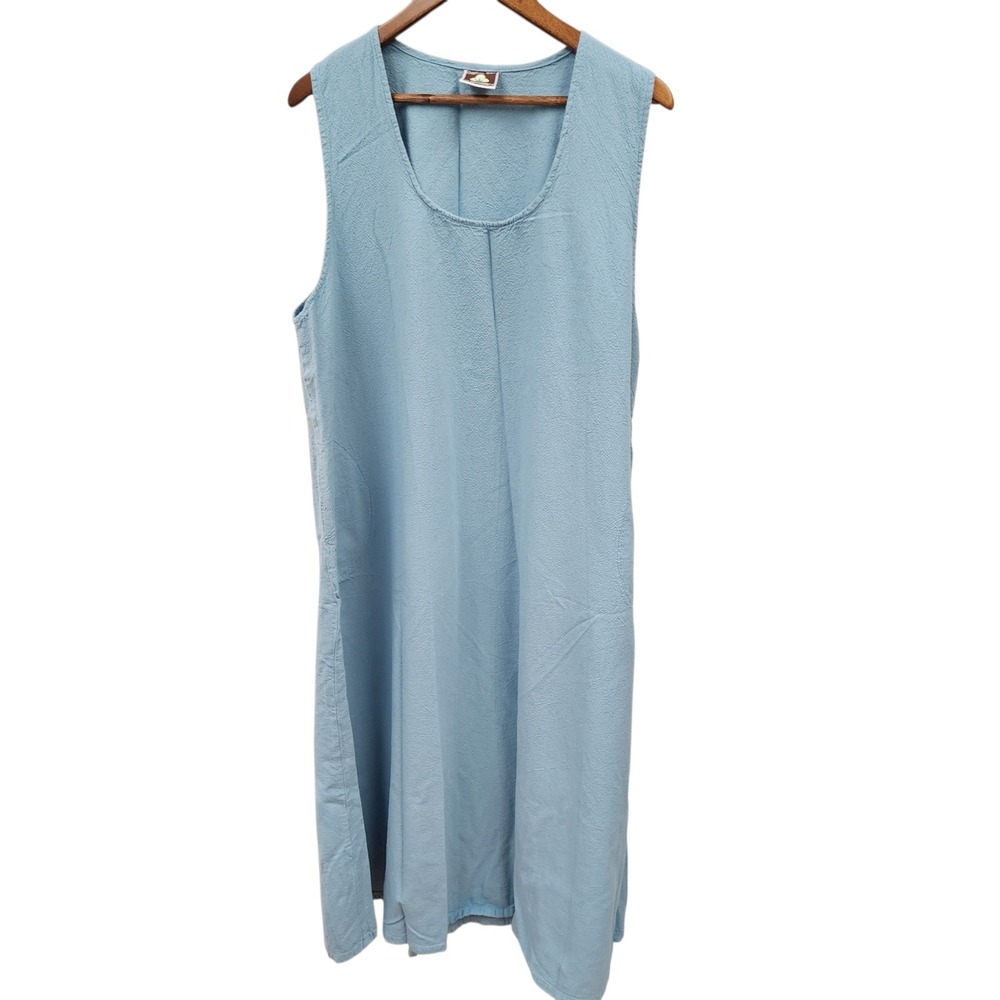 California Drawstrings 2XL Maxi Dress Cotton Light Blue Lagenlook USA Womens